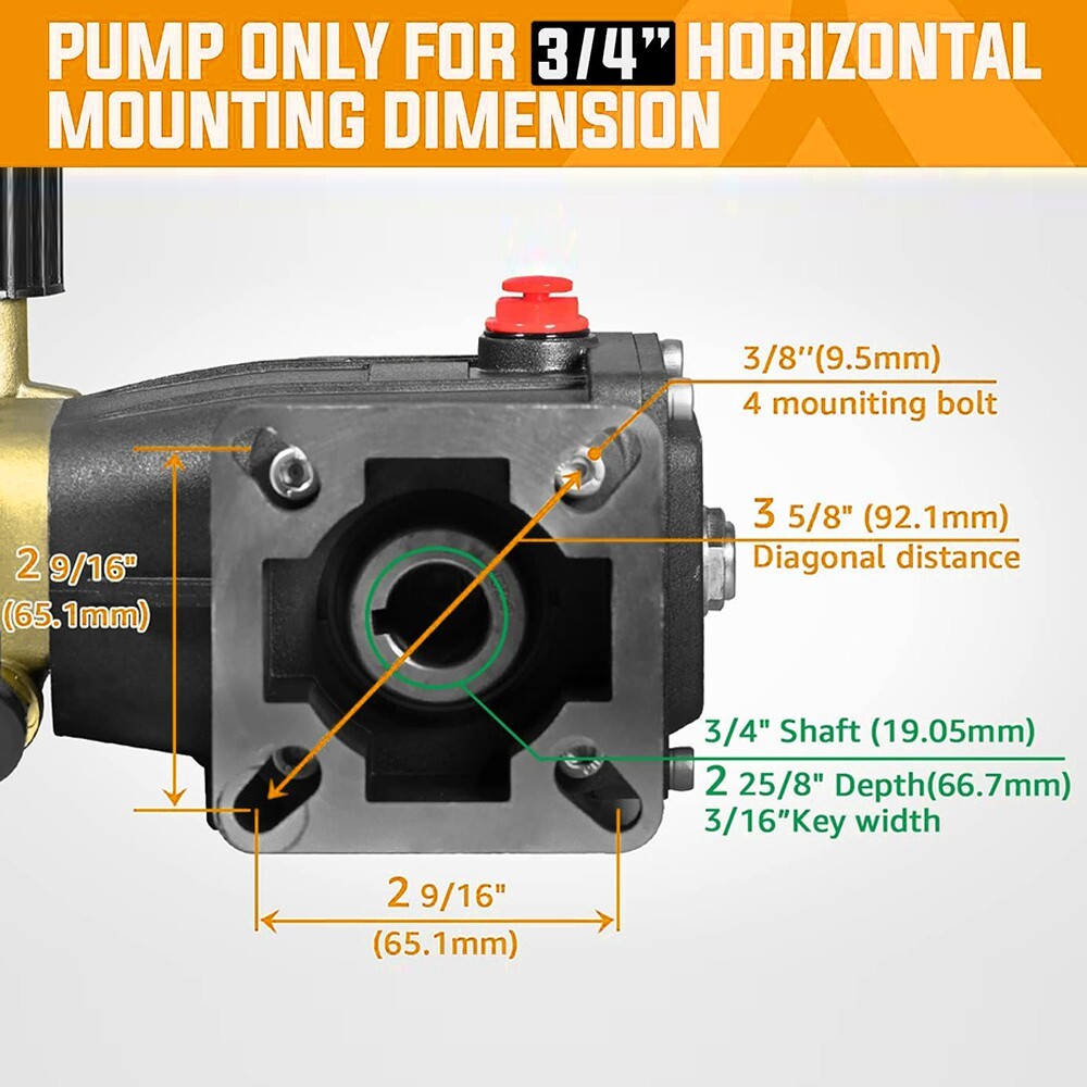 YAMATIC Horizontal Triplex Pressure Washer Pump 3/4″ Shaft 3300 PSI 3.0 GPM 8 HP
