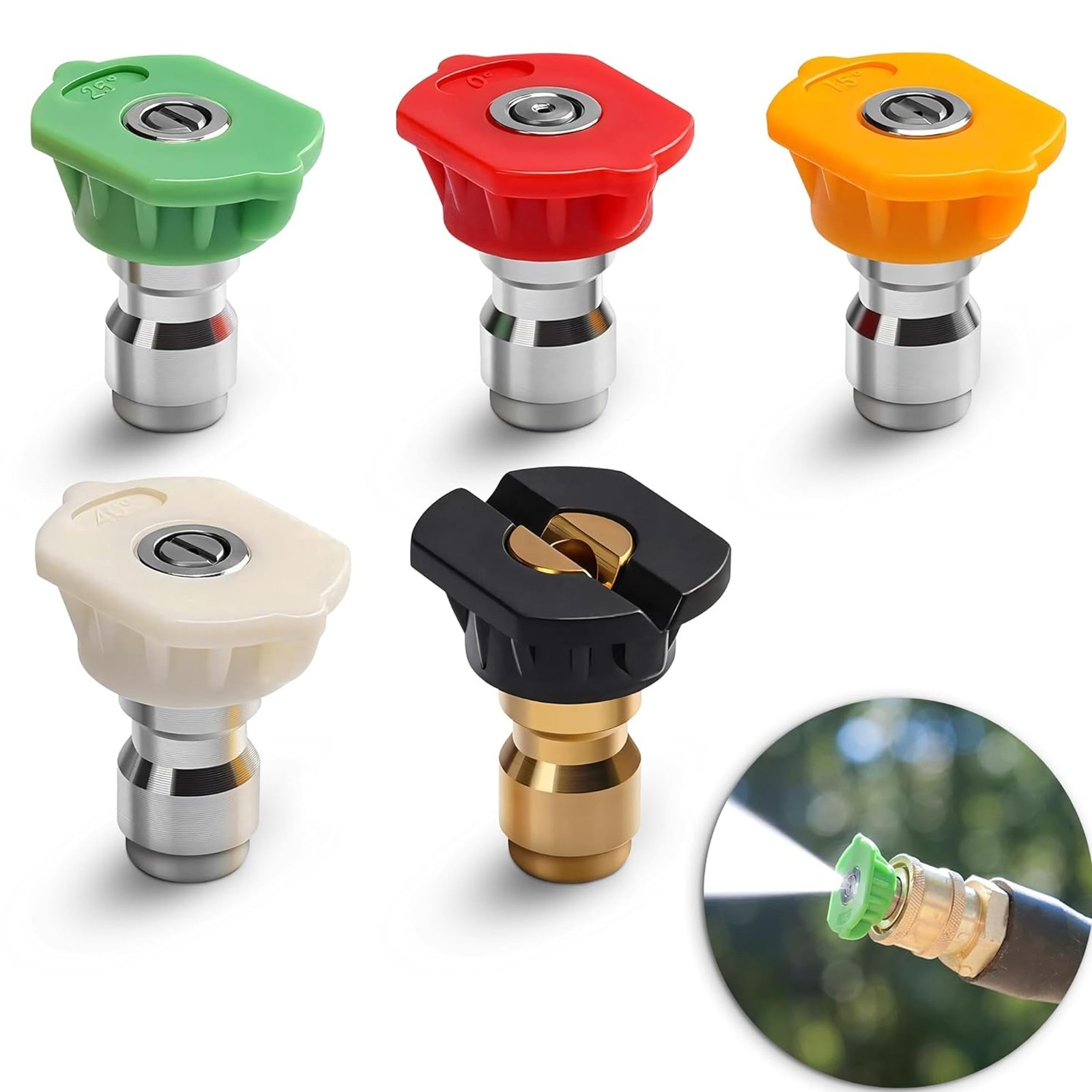 5-Piece Pressure Washer Nozzles-Multiple Spray Angles for Car & Outdoor Cleaning
