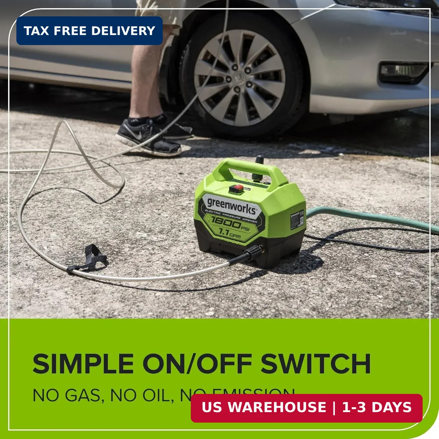 Greenworks 1800 PSI (1.1 GPM) Electric Pressure Washer PWMA Certified