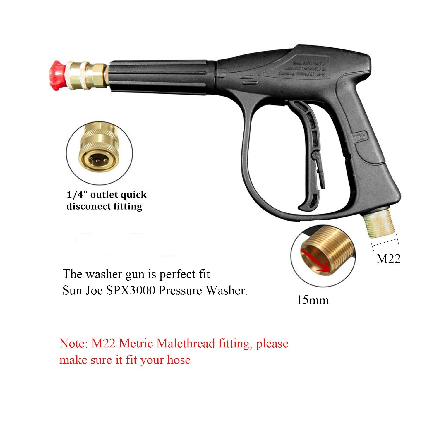Replacement Car High Pressure Washer Gun For Sun Joe Spx3000 3000psi For Vehicle