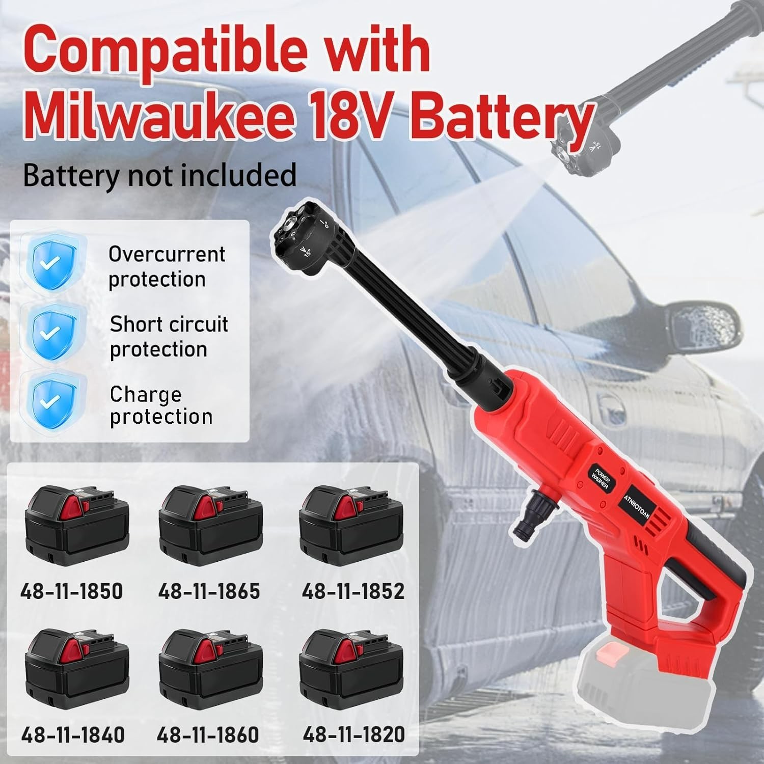 Cordless 700 PSI Pressure Washer for Milwaukee 18V Battery – 6-in-1 Nozzle