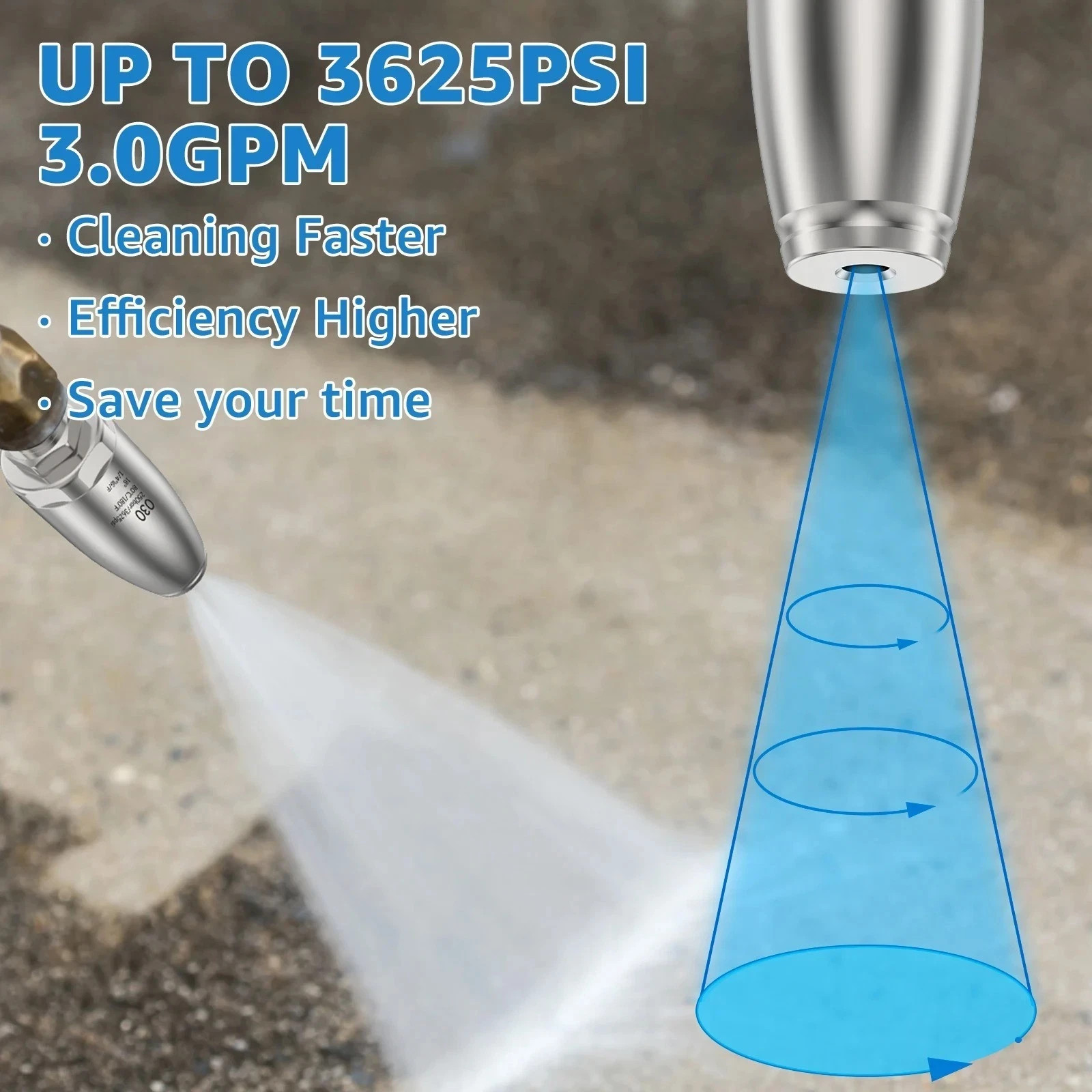 High Pressure Washer 3600PSI Rotating Turbo Nozzle Spray Tip 3.0 GPM 1/4” Quick