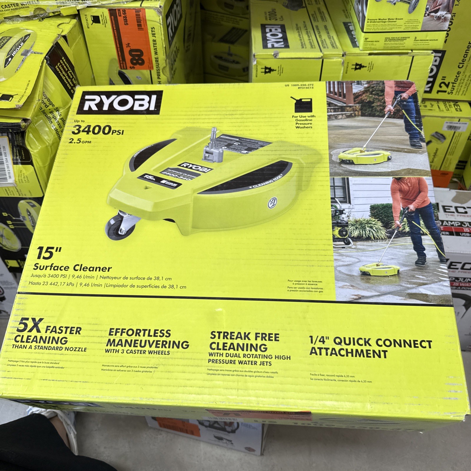 RYOBI 15 in. 3400PSI Gas Pressure Washer Surface Cleaner W/ wheels RY31SC15