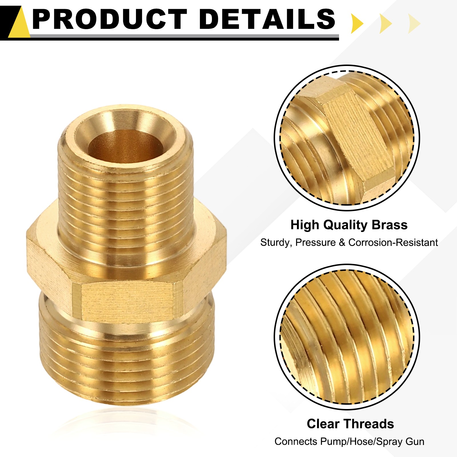 2Pcs Pressure Washer Adapter with Tape, M22 14mm Male to G3/8″ Male Flat