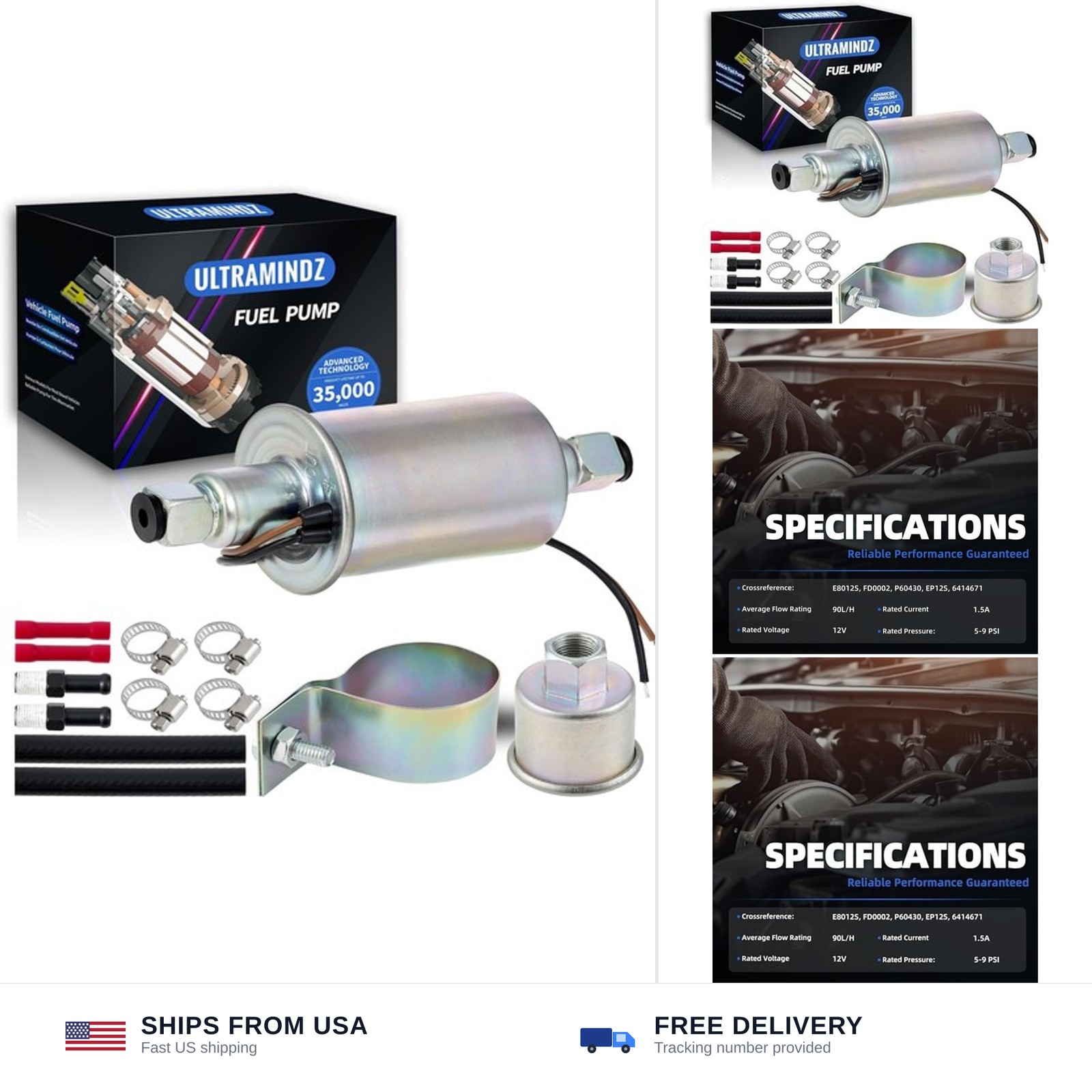 Electric Inline Fuel Pump Low Pressure for Carburetor Universal 5-9 psi 12 vo…
