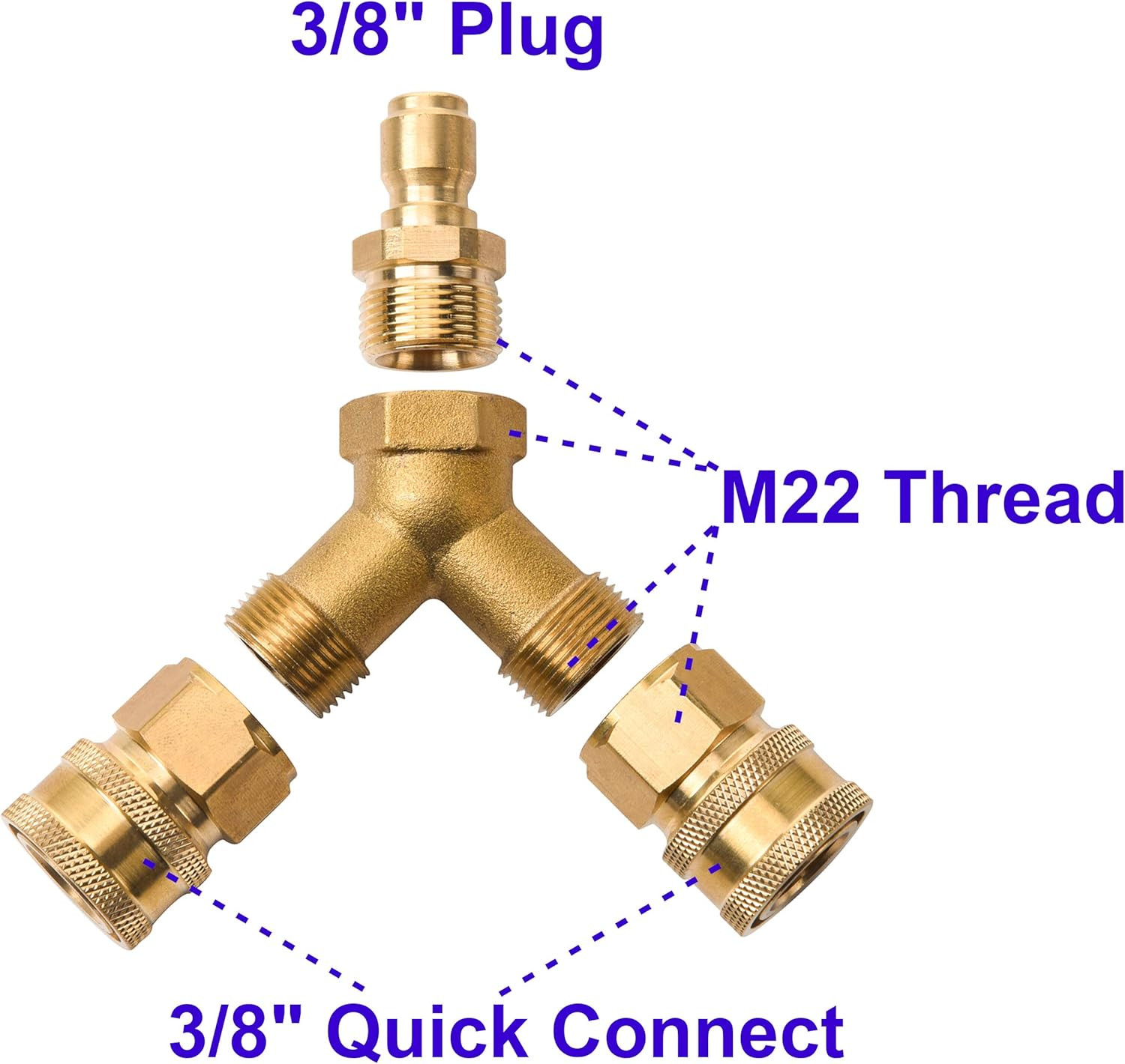 Pressure Washer Tee, Splitter Coupler, Quick Connect Two Gun to One Power Washer