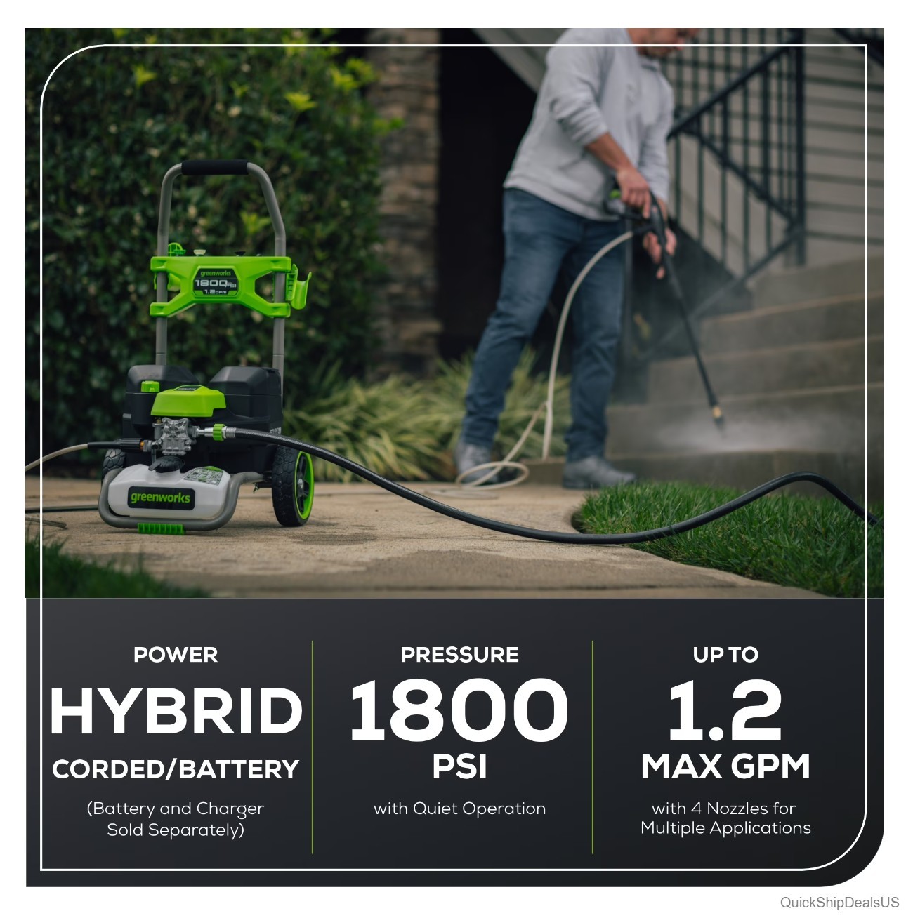 Pressure Washer 1800 PSI 1.2 GPM 60V Hybrid Electric Cordless Battery Compatible