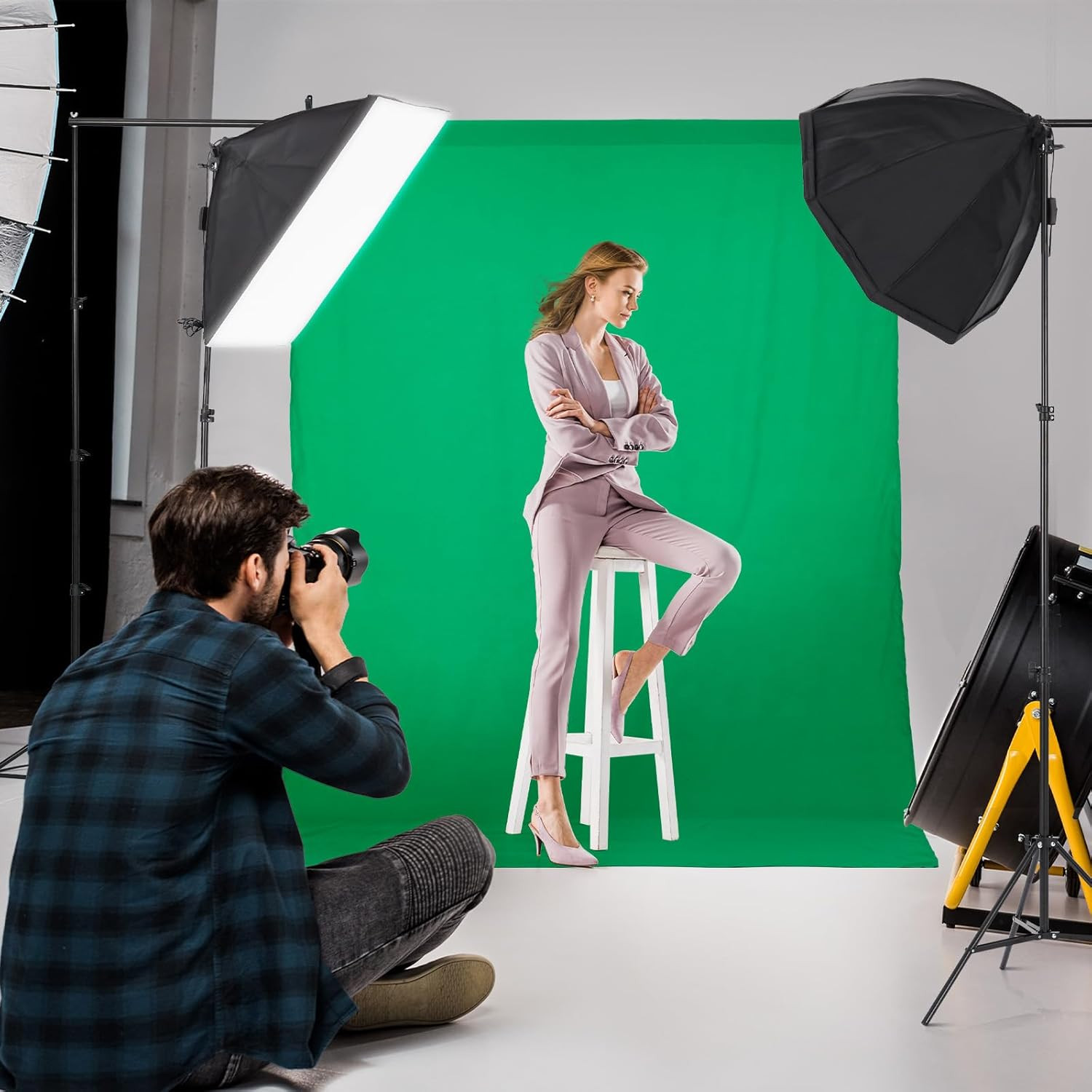 800W 5500K Photography Lighting Kit with Backdrops, 8.5Ft X 10Ft Backdrop Stand,