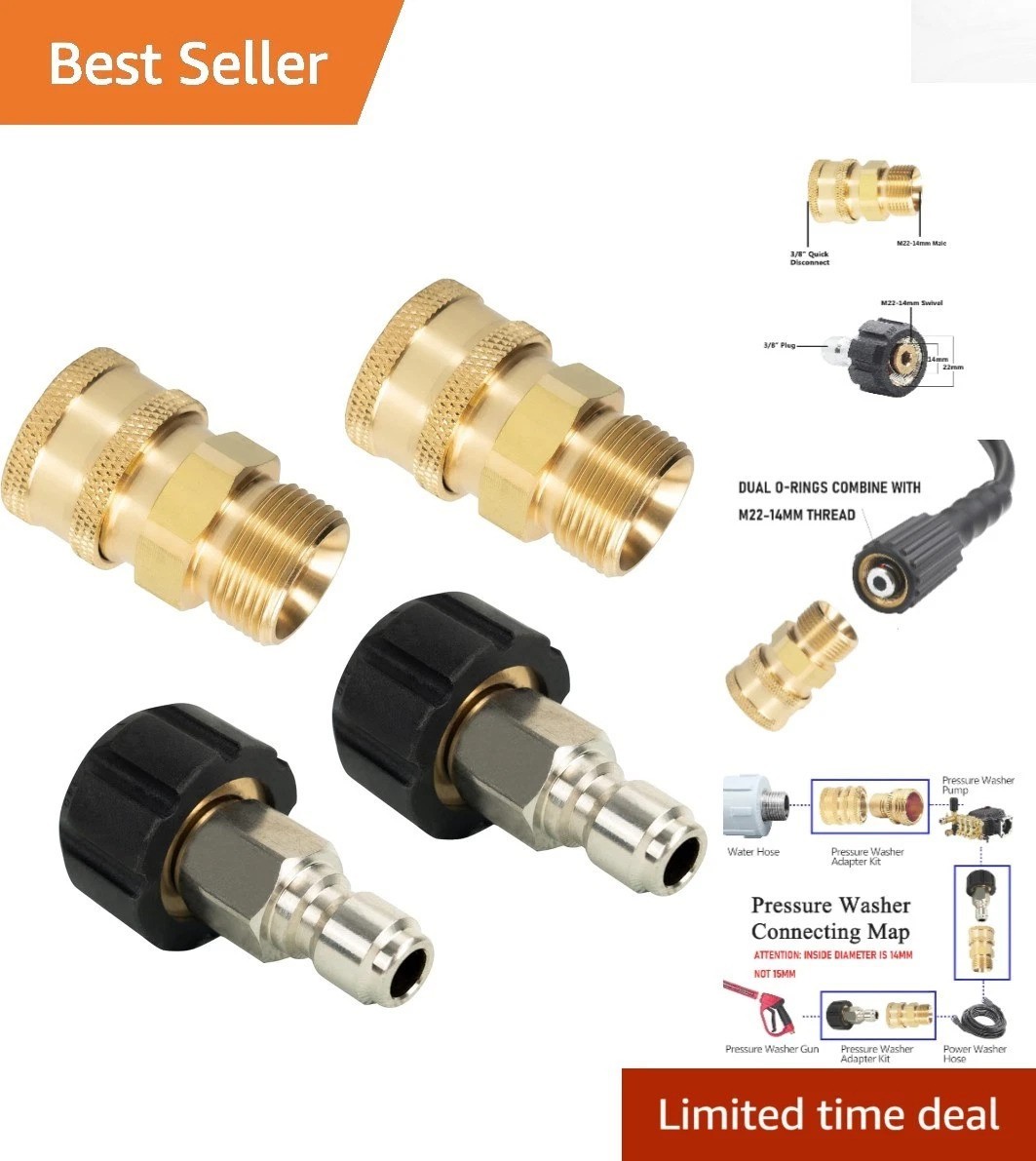 High-Performance 4-Pack Quick Connect Pressure Washer Kit, Leak-Free Brass