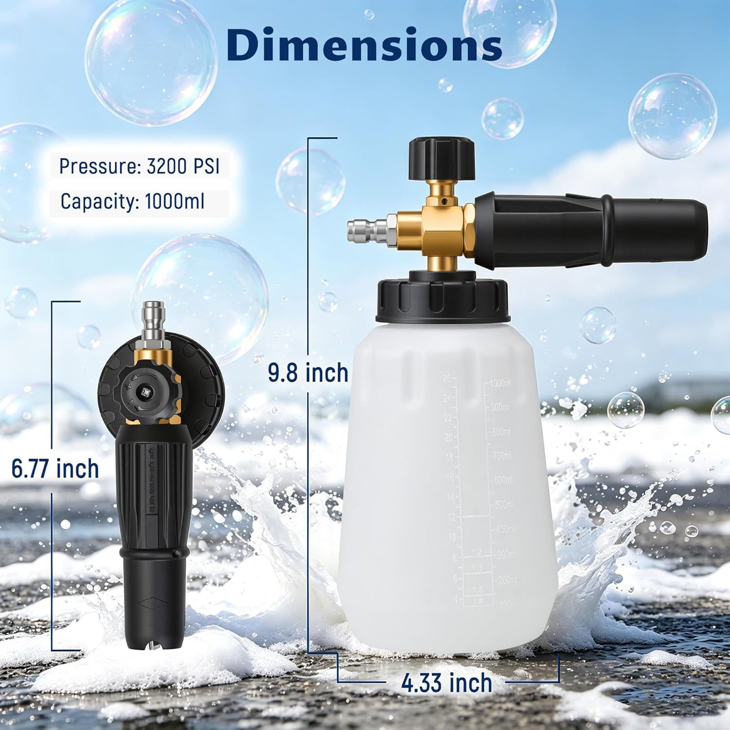 Foam Cannon for Pressure Washer, 1000Ml Wide Mouth Snow Foam Lance, 1/4 Inch Qui