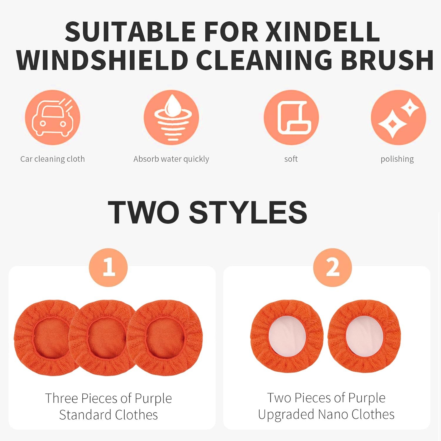 XINDELL 5 Pack Windshield Cleaner Microfiber Pads – Triangle, Crimson Orange