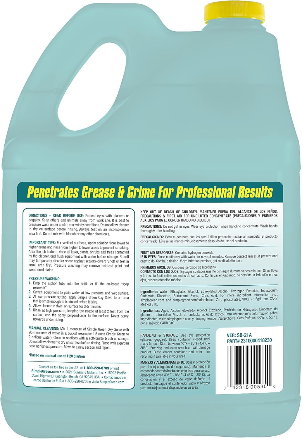 Oxy Solve Total Outdoor Cleaner Concentrate, Pressure Washer & Manual Use, EPA S