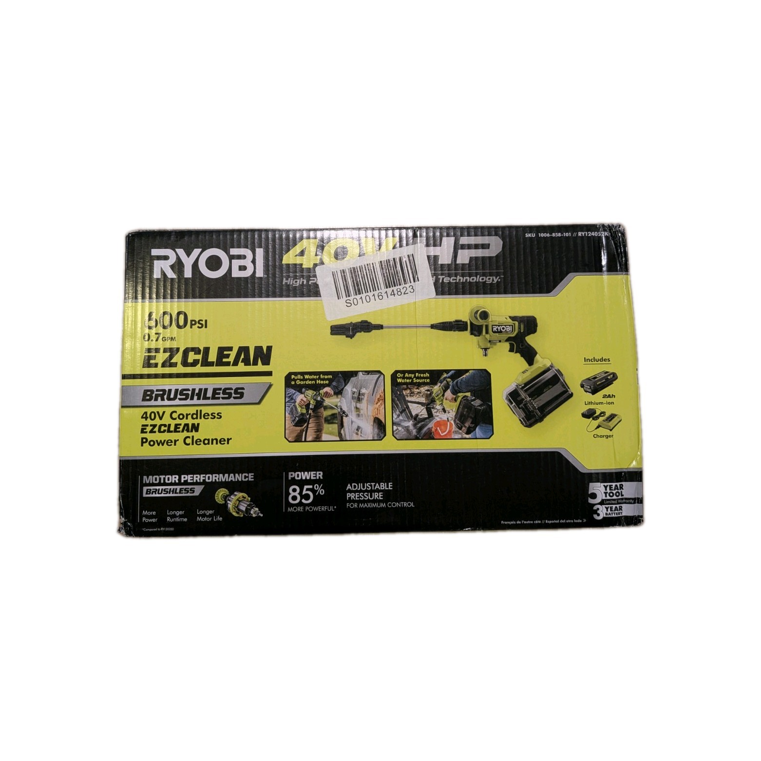 40-Volt HP Brushless EZClean 600 PSI 0.7 GPM Cold Water Power Cleaner with 2.0
