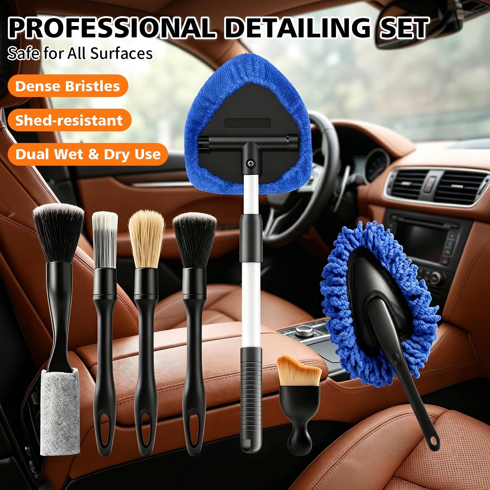 Windshield Cleaner Tool, 12Pcs Car Cleaning Kit, 23-inch Extendable Handle wi…