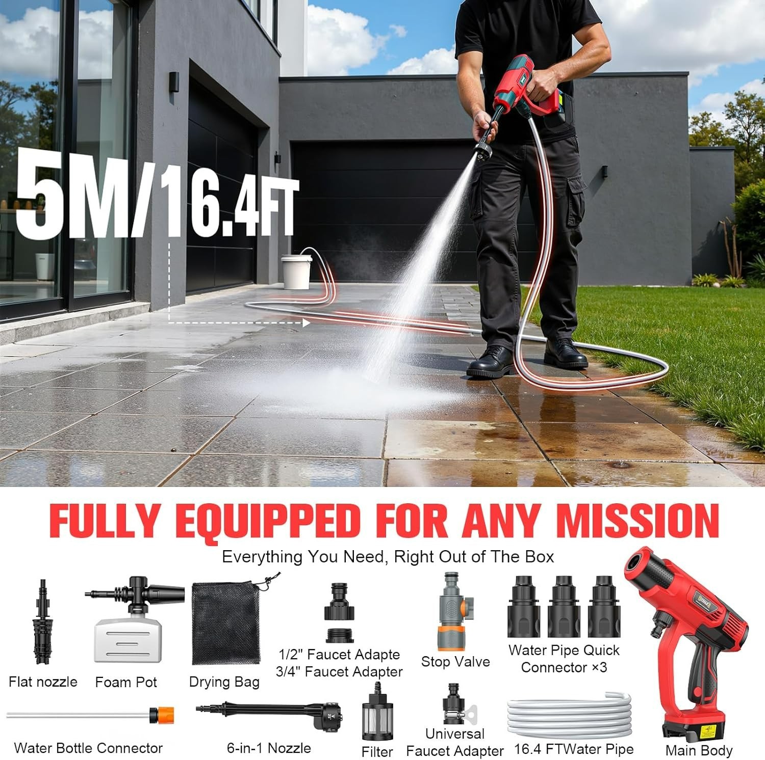 Cordless Pressure Washer for Milwaukee M18 Battery, Portable Cordless Power Wash