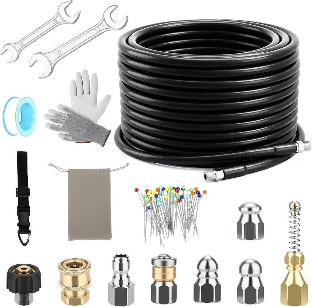 Drain Jetter Kit for Pressure Washer 50FT, 5800 PSI Sewer Jetter Hose Kit with 4