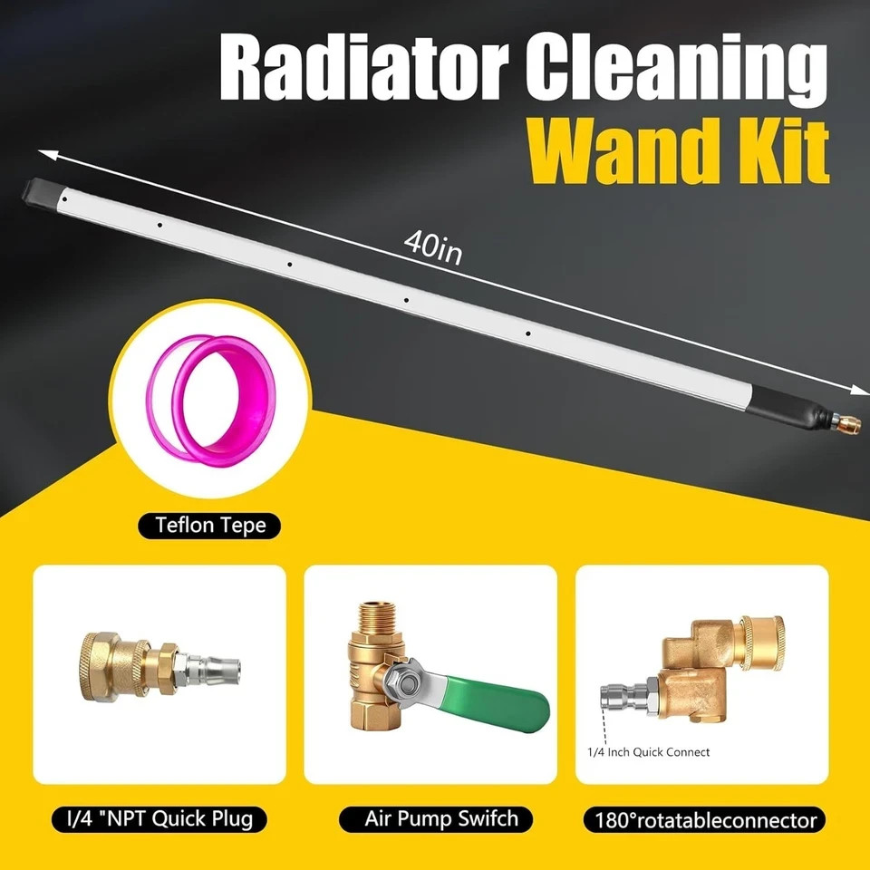 39″ Pro Radiator Cleaning Wand Kit–Radiator Cleaner Tool with 5 Spray Nozzles +