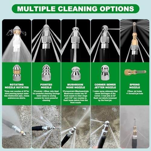 Sewer Jetter Kit 50 FT 5800 PSI 1/4 NPT Pressure Washer Drain Cleaning Hose
