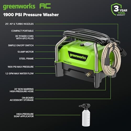Greenworks 1900 PSI Electric Pressure Washer 13Amp 1.2 GPM