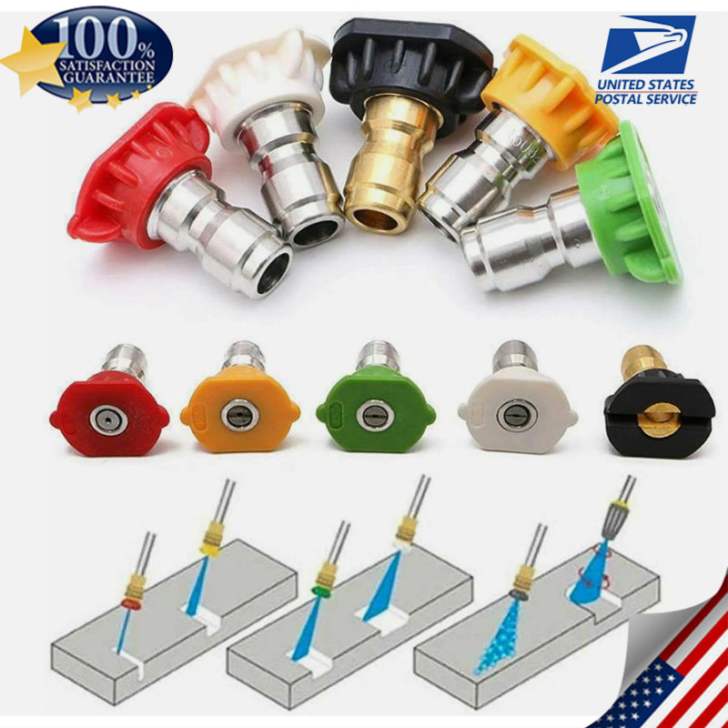 5Pcs Quick Connect 1/4″ Set Pressure Washer Spray Tips Nozzles High Power Kit
