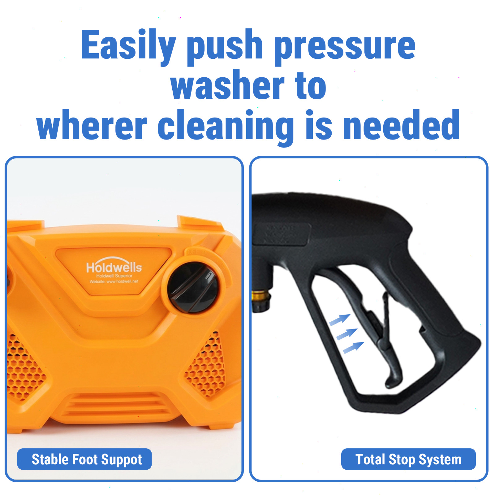 HoldwellS Electric Pressure Washer, 2100 Max PSI 1.76 Max GPM