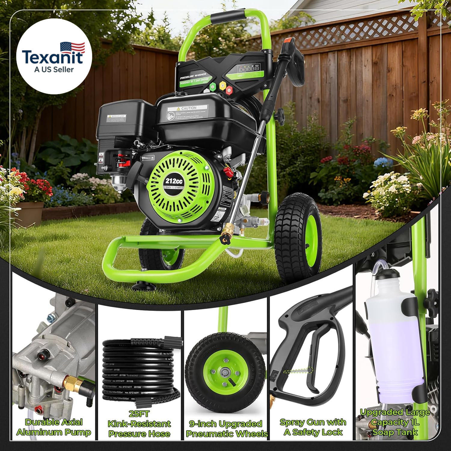 Professional 4200PSI 4GPM 212CC Gas Exterior Cleaner, 7.0HP Commercial Washing M