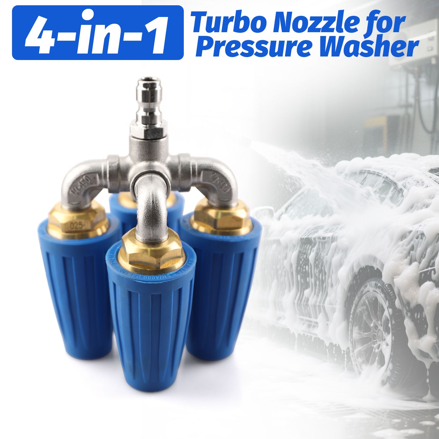 360° Rotating Pressure Washer Four Turbo Nozzle 1/4″ Quick Connector 2.5 Orifice