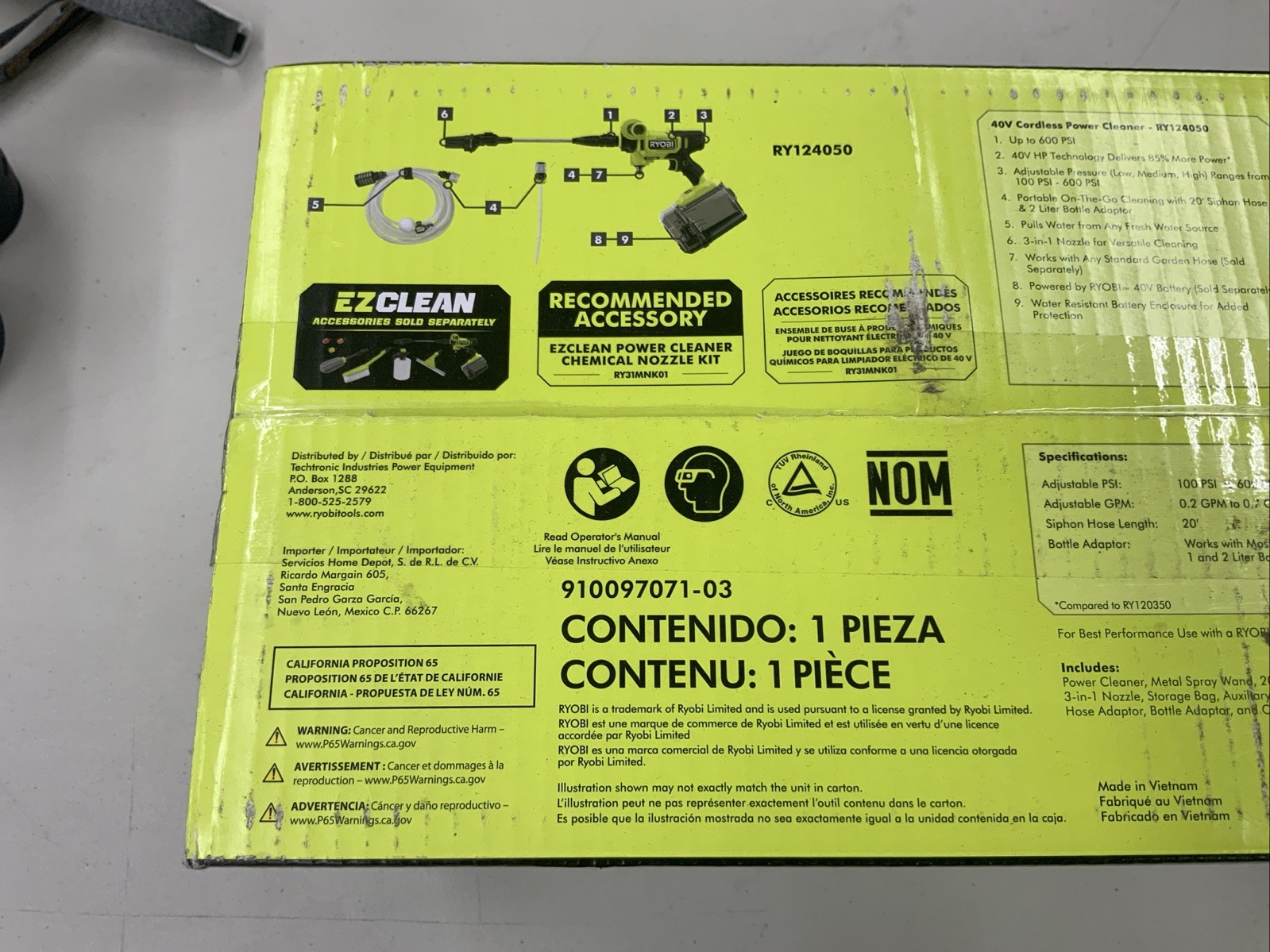 Ryobi 40v 600 PSI EZClean Cordless Power Cleaner RY124050VNM Tool Only OPEN BOX