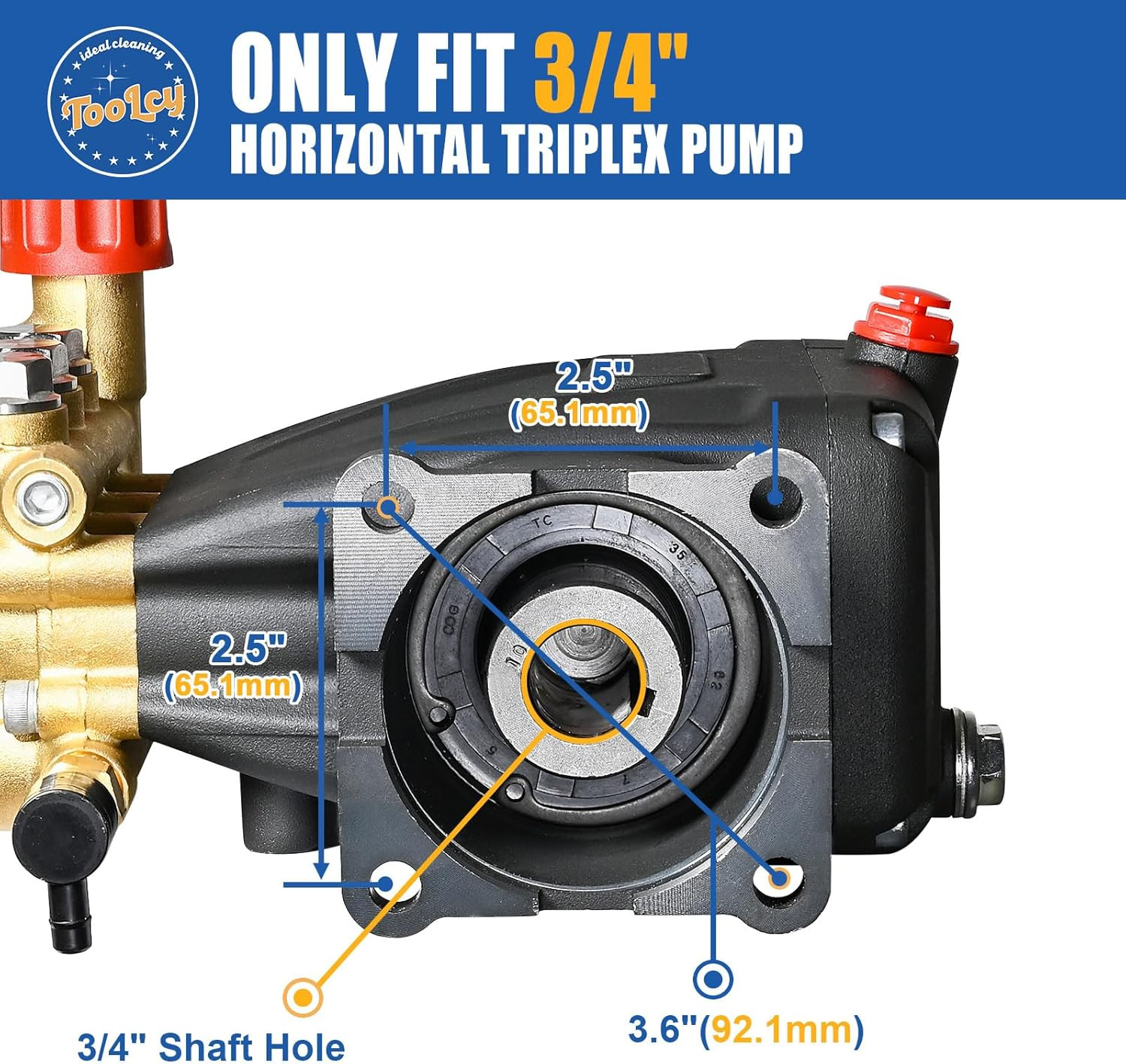 Pressure Washer Pump 3400 PSI Max 3.0 GPM, 3/4 Inch Shaft Horizontal Triplex Plu