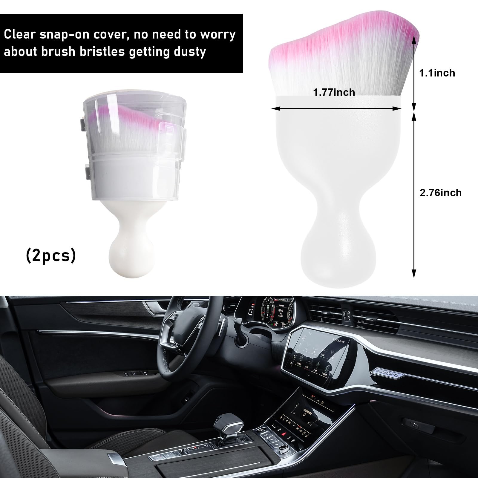 Ziciner 2 PCS Car Detailing Brush, Curved Soft 2 PCS, White/White/Pink