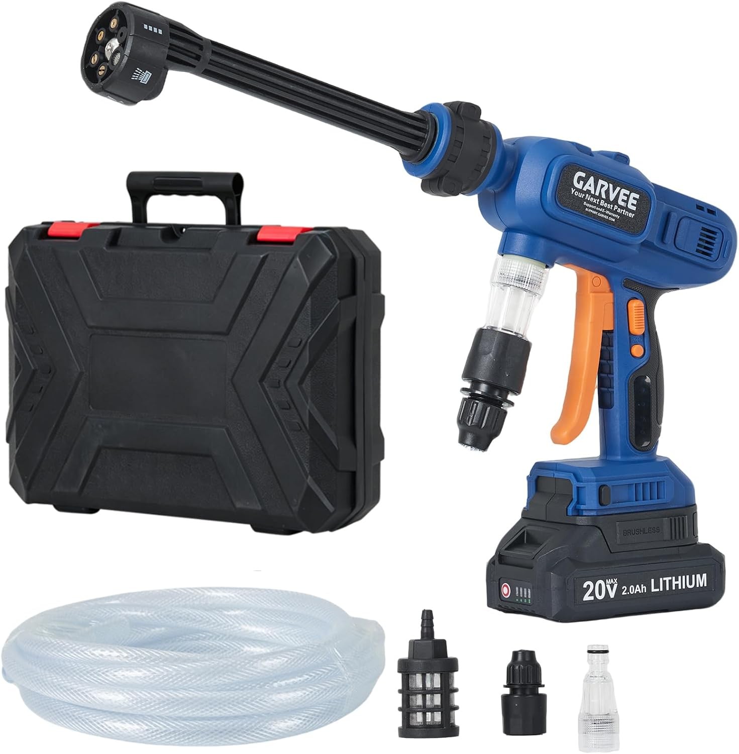 6in1 Nozzle Cordless Pressure Washer 1100 PSI Power Washer 16.5FT Hose 2 Battery