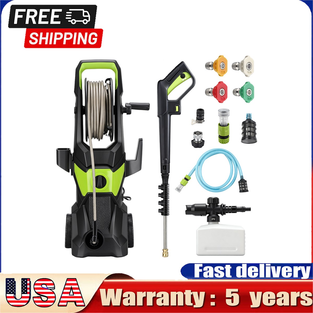 3000W Electric Pressure Washer 5000PSI Max 3.2 GPM Power Washer Cleaning Machine