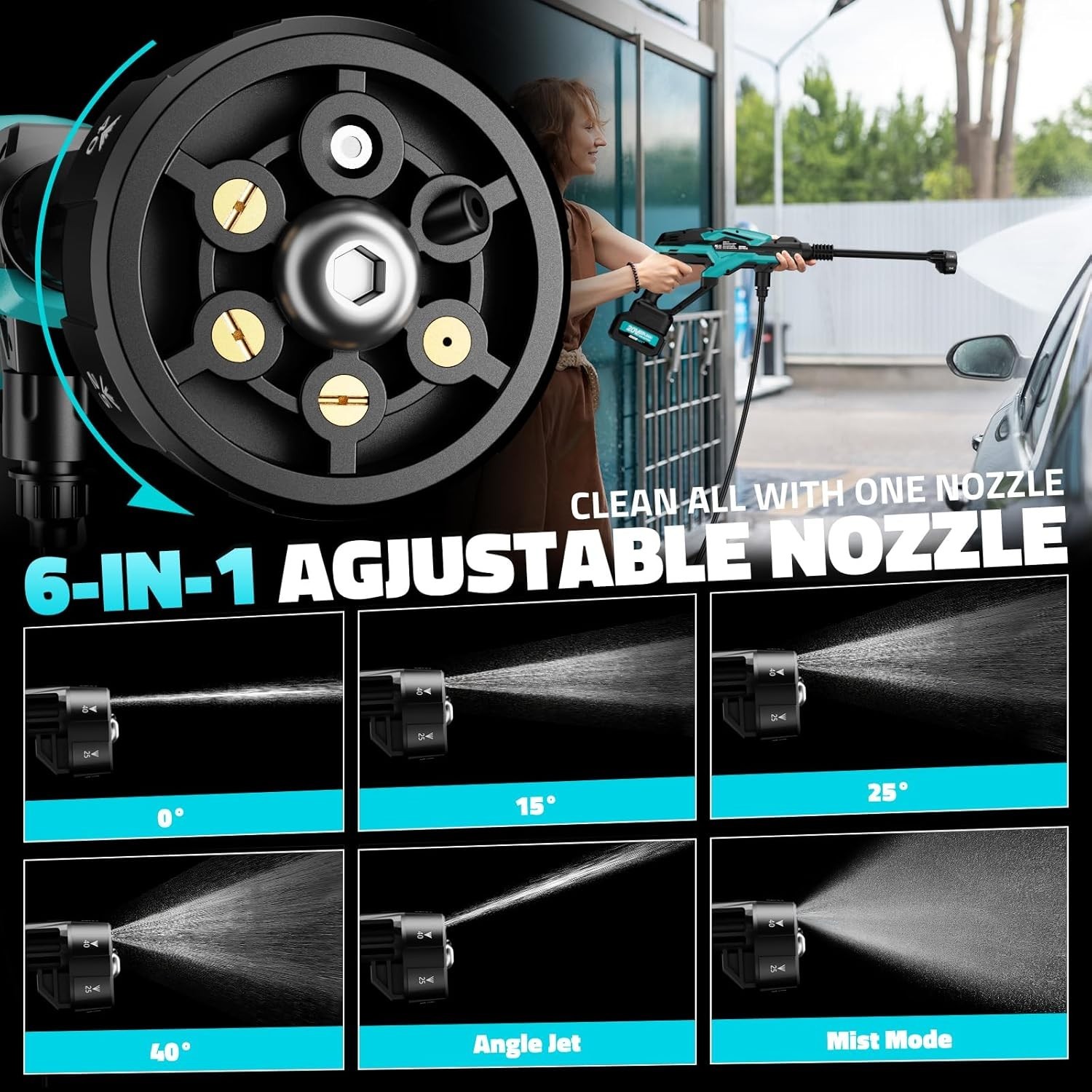 800PSI Brushless Cleaner: Cordless Tool with Adjustable Power and 6 Nozzles