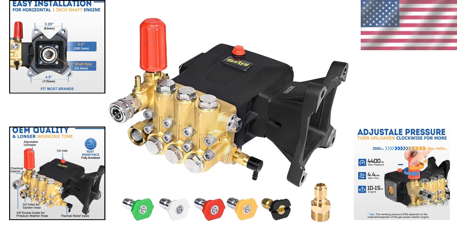 Engine Powered 4400 PSI Pressure Washer Pump | 4.4 GPM with Nozzle Tips Included