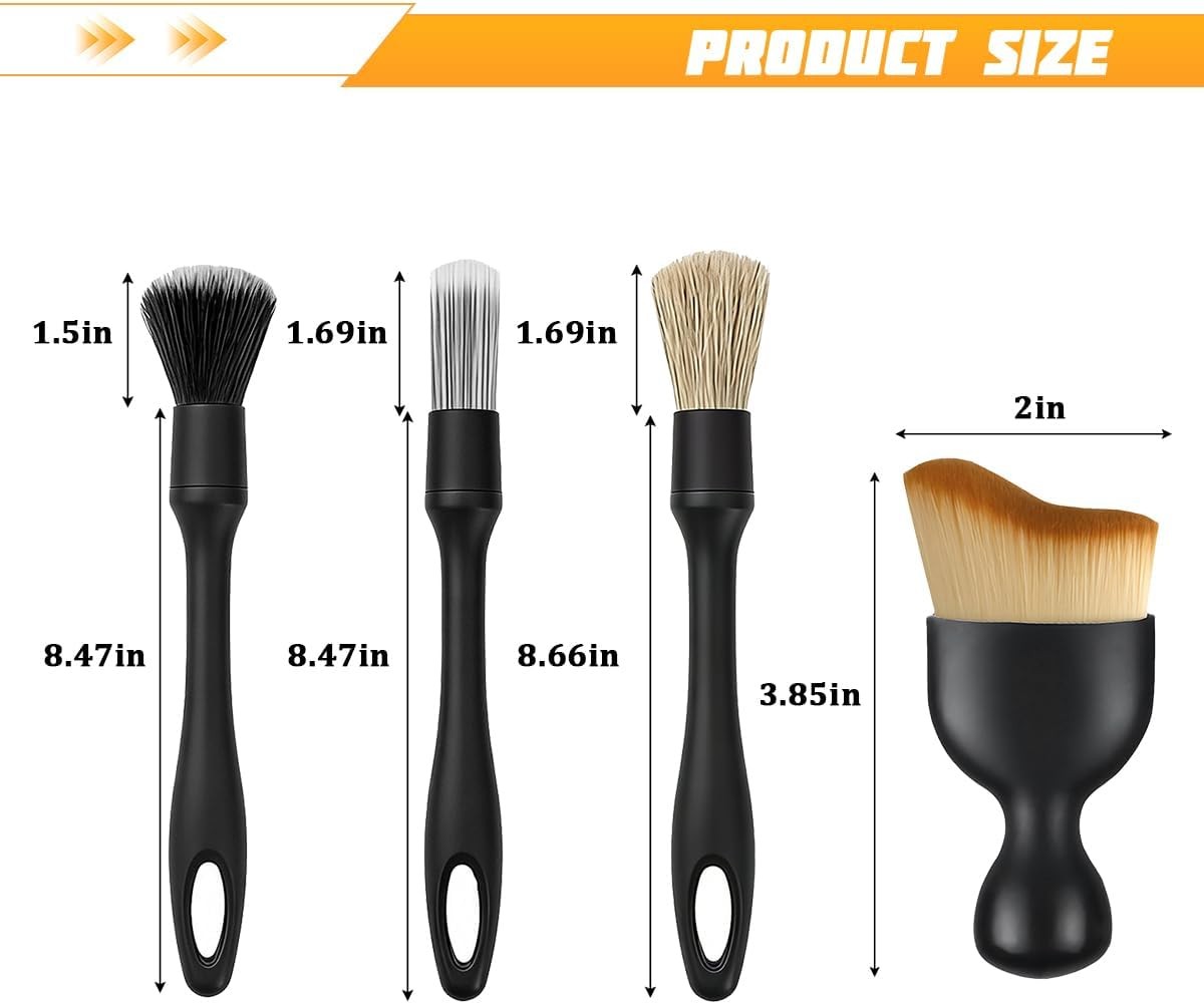 5PCS Car Detailing Brush Kit, Ultra Soft Boars Vehicle Detailing Duster Brush