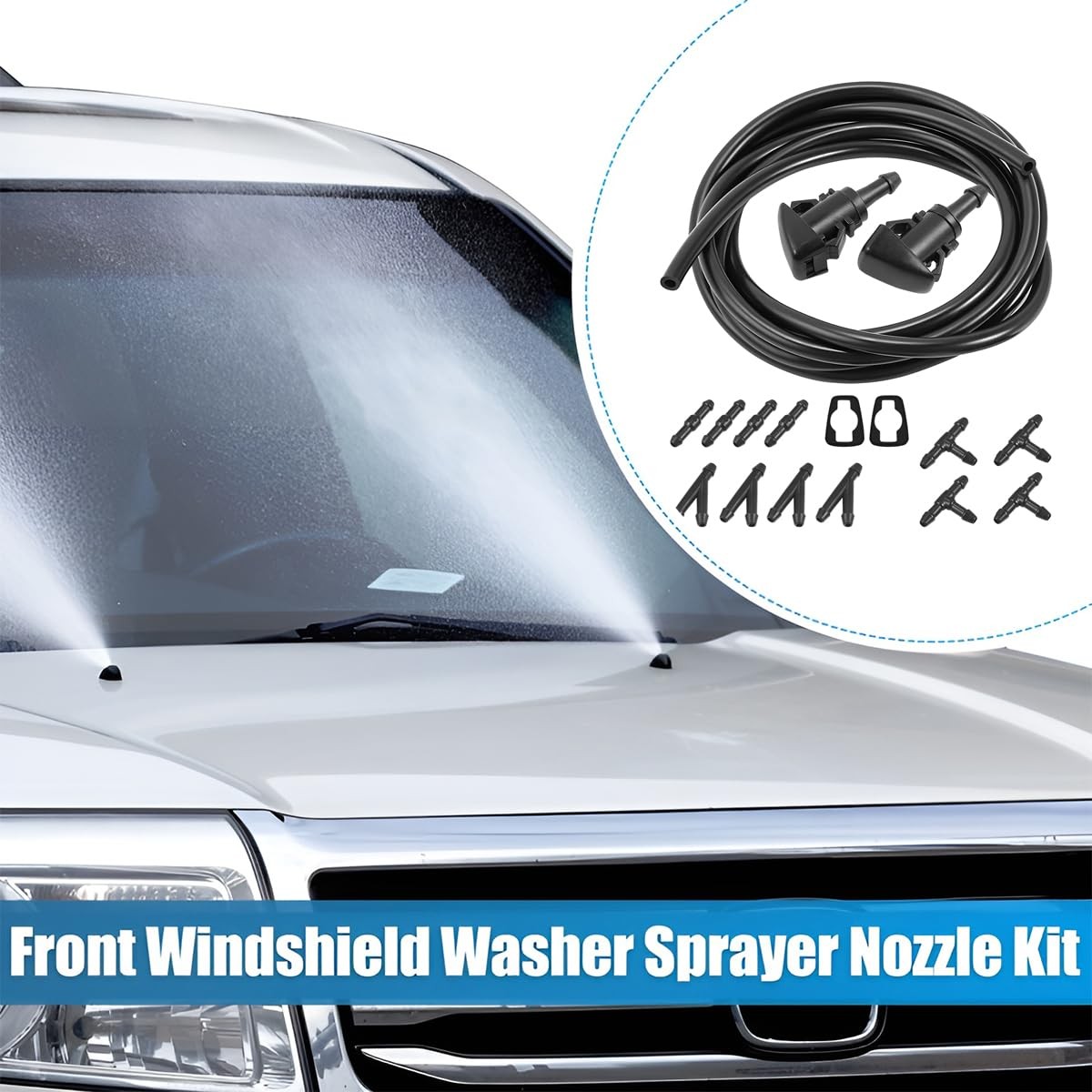 Car Windshield Washer Hose Kit – 5M Tube, Nozzles, Gaskets & 12 Connectors, NEW