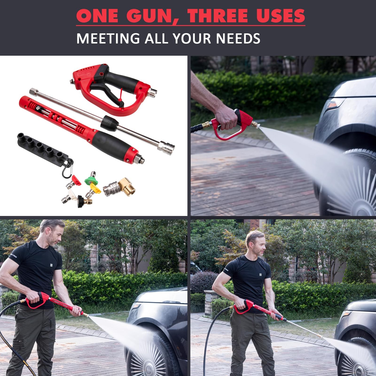 Pressure Washer Gun Short Gun 2 Wands 5 Nozzle Tips M22 Fitting 5200 PSI