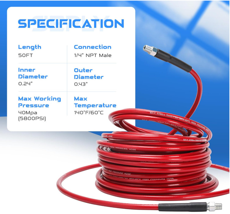 Kit limpieza tuberías 50 FT con boquillas jetter y accesorios presión