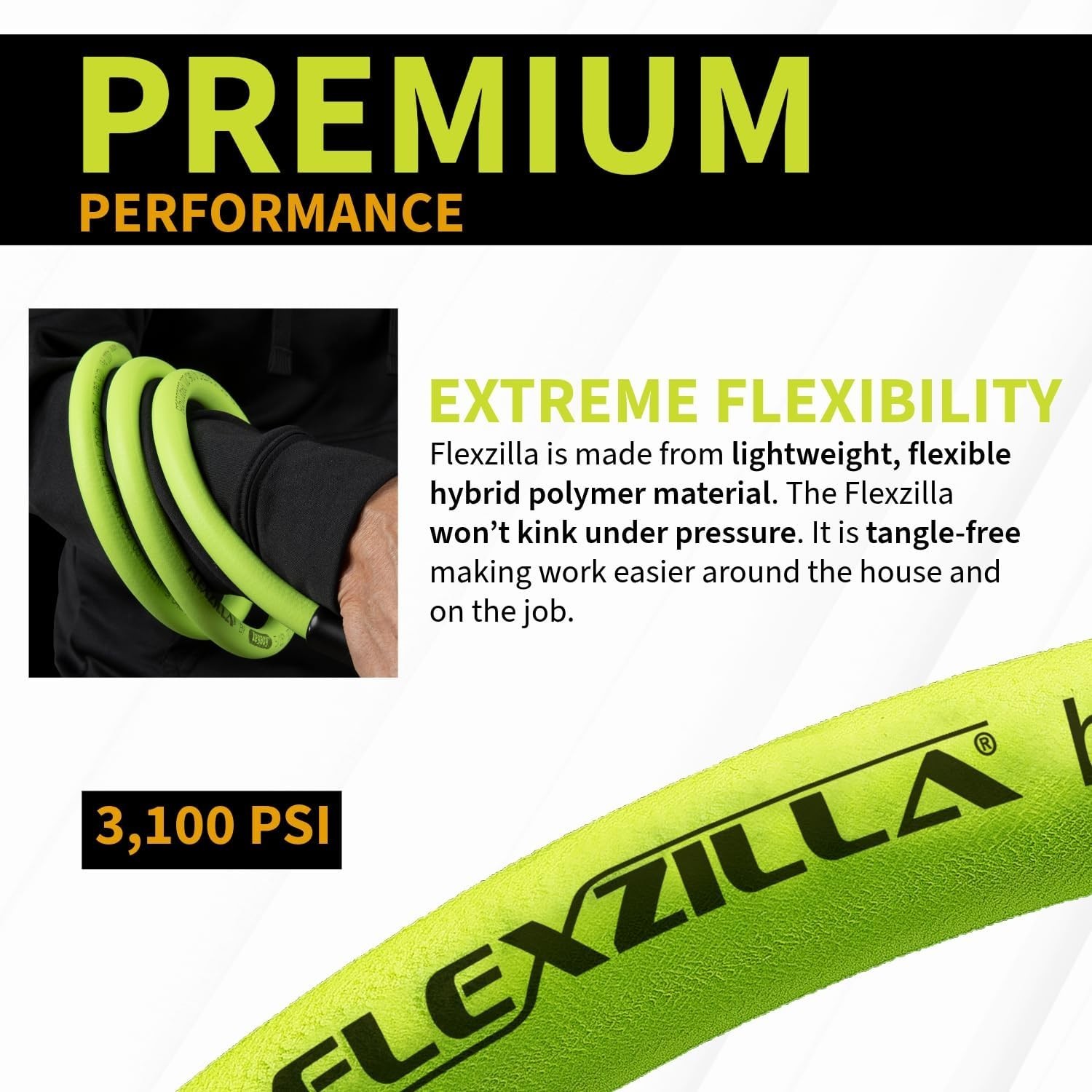 3100 PSI 1/4 in. Pressure Washer Hose, 50 ft with Flexible Hybrid Polymer Design