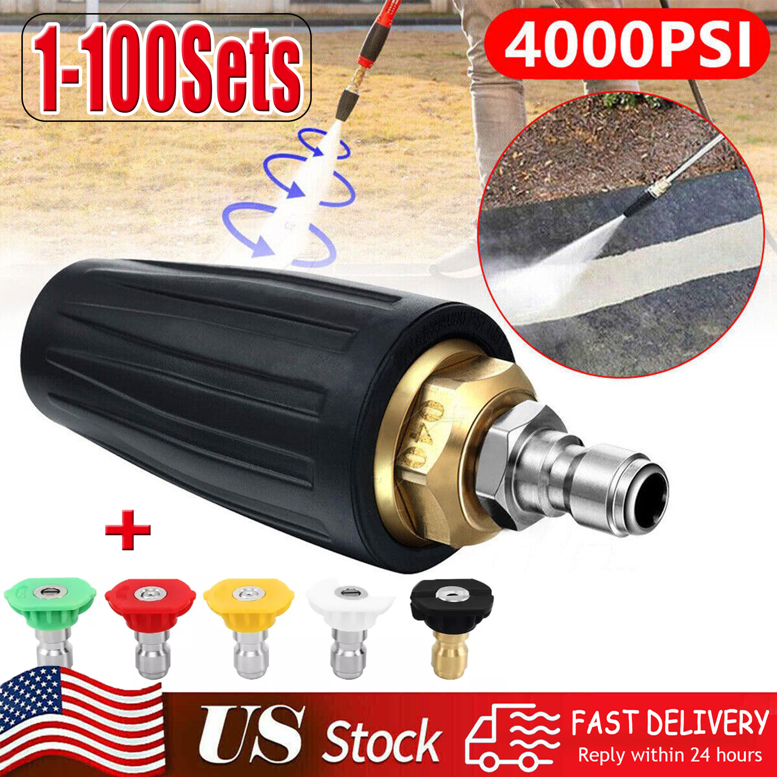 4.0GPM High Pressure Washer Rotating Turbo Nozzle Spray Tip 4000PSI 1/4″ Quick
