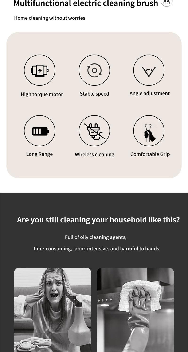 Electric Cleaning Brush 2-gear Electric Rotary Floor Scrubber Wireless Cordless