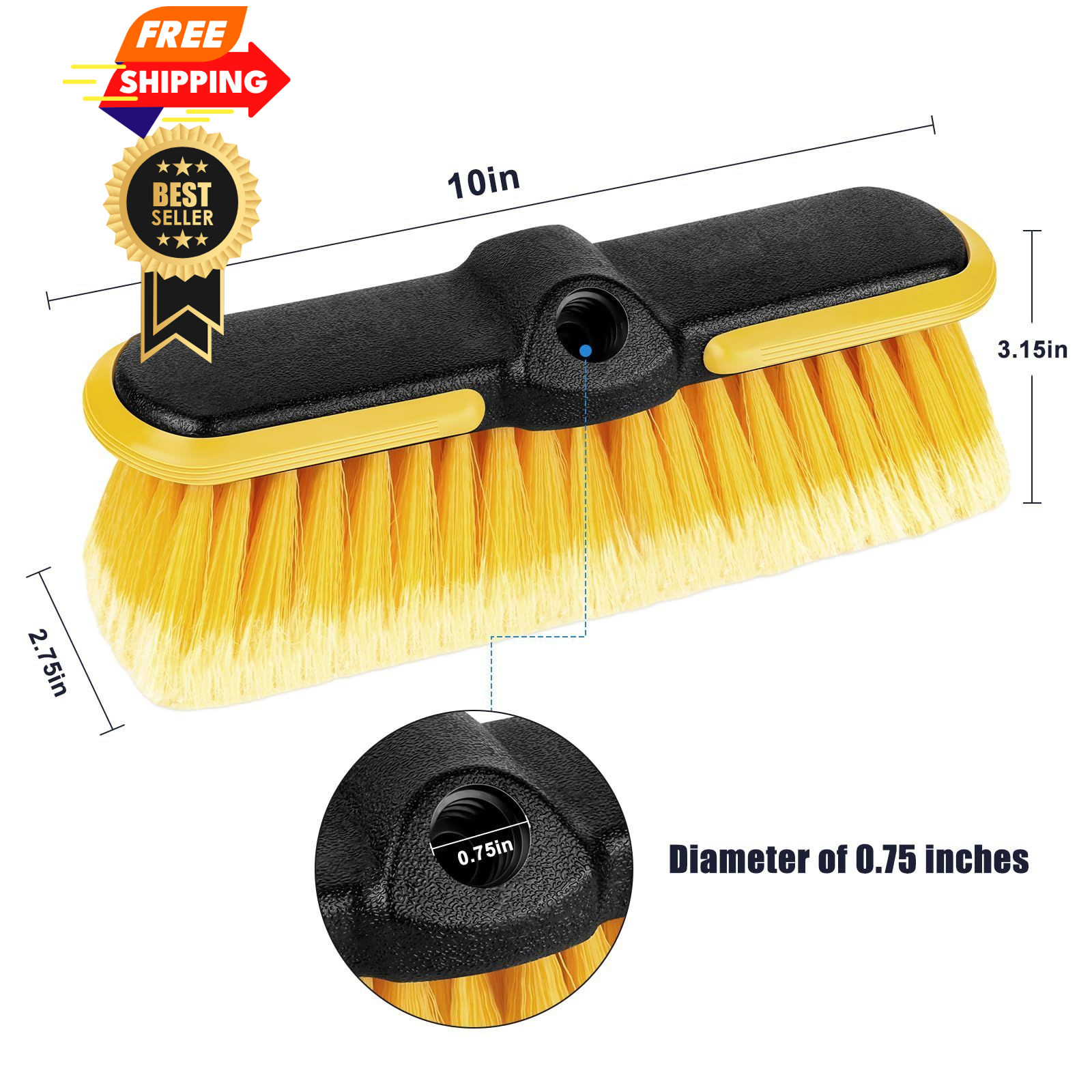 10 Inch Car Wash Brush Head, Scrub Attachment 10 inches, Black+yellow