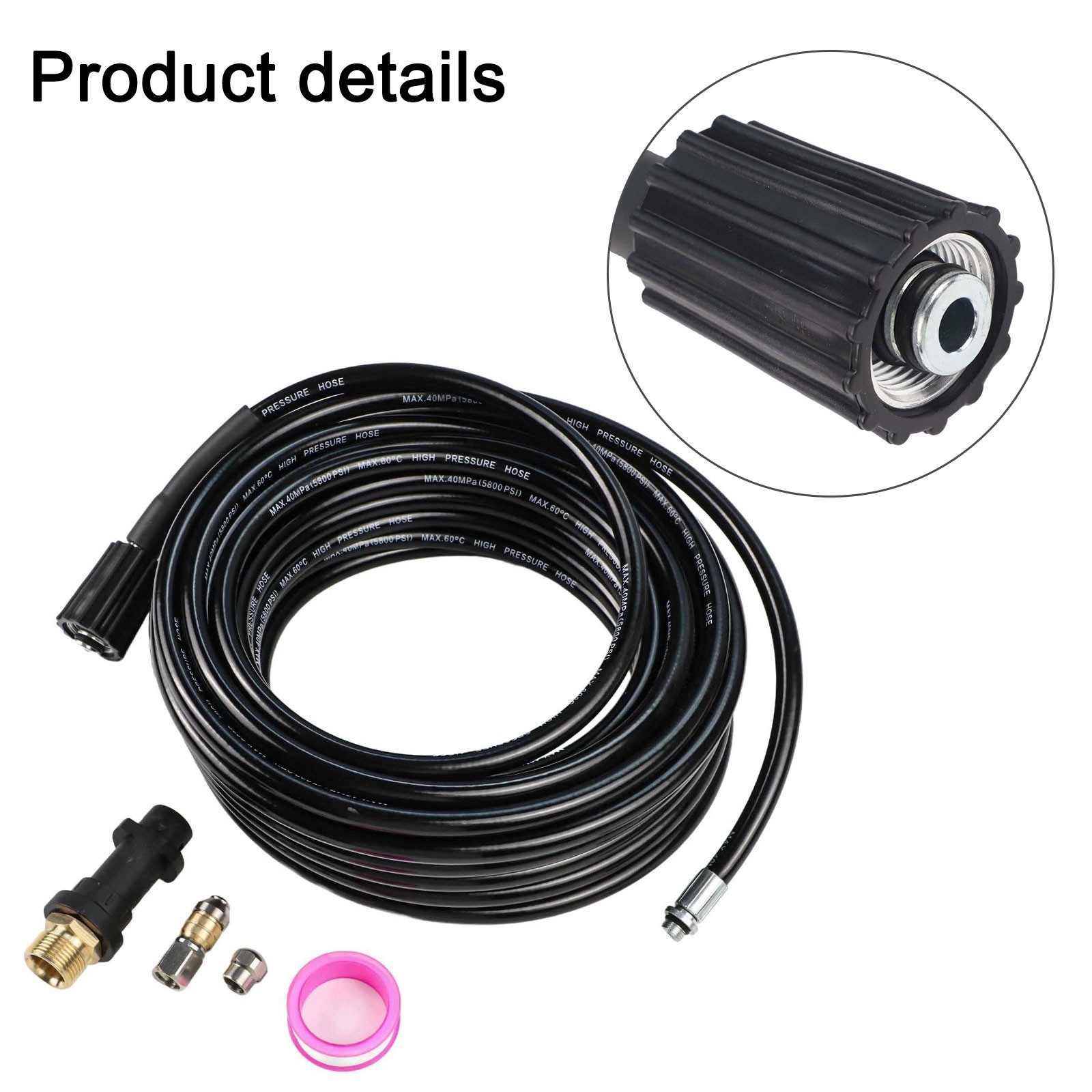 For Karcher-Compatible 15m 20m Hose Set with Adapter 2 Connectors Raw Tape