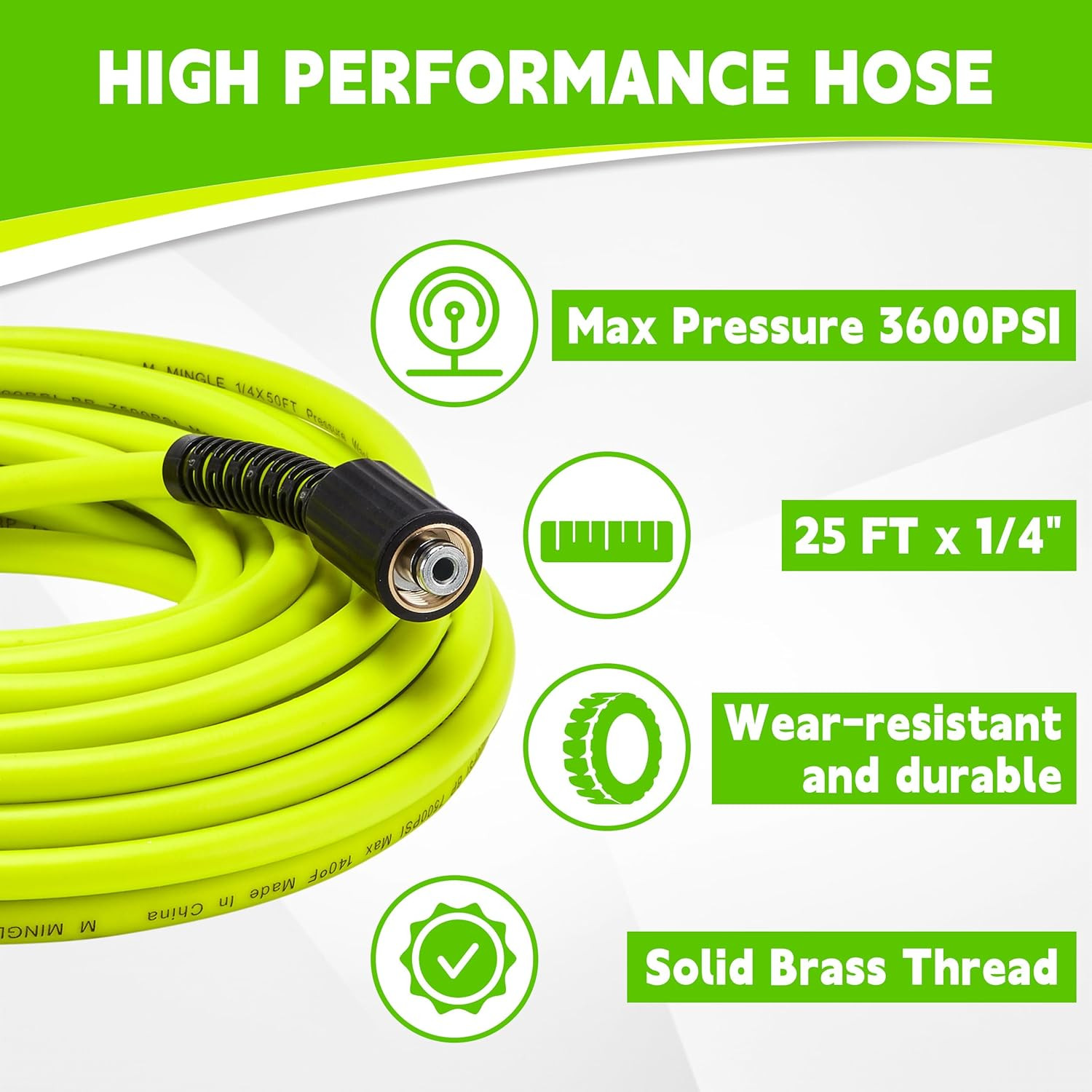M MINGLE Pressure Washer Hose and Gun Kit, 25 FT Power Washer Hose with 5 Nozzle