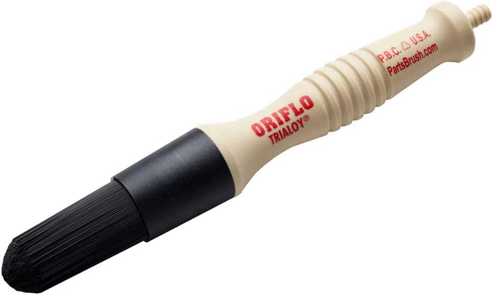 Flow Thru Parts Washer Brush with Durable Handle and Stiff Polyester Filament