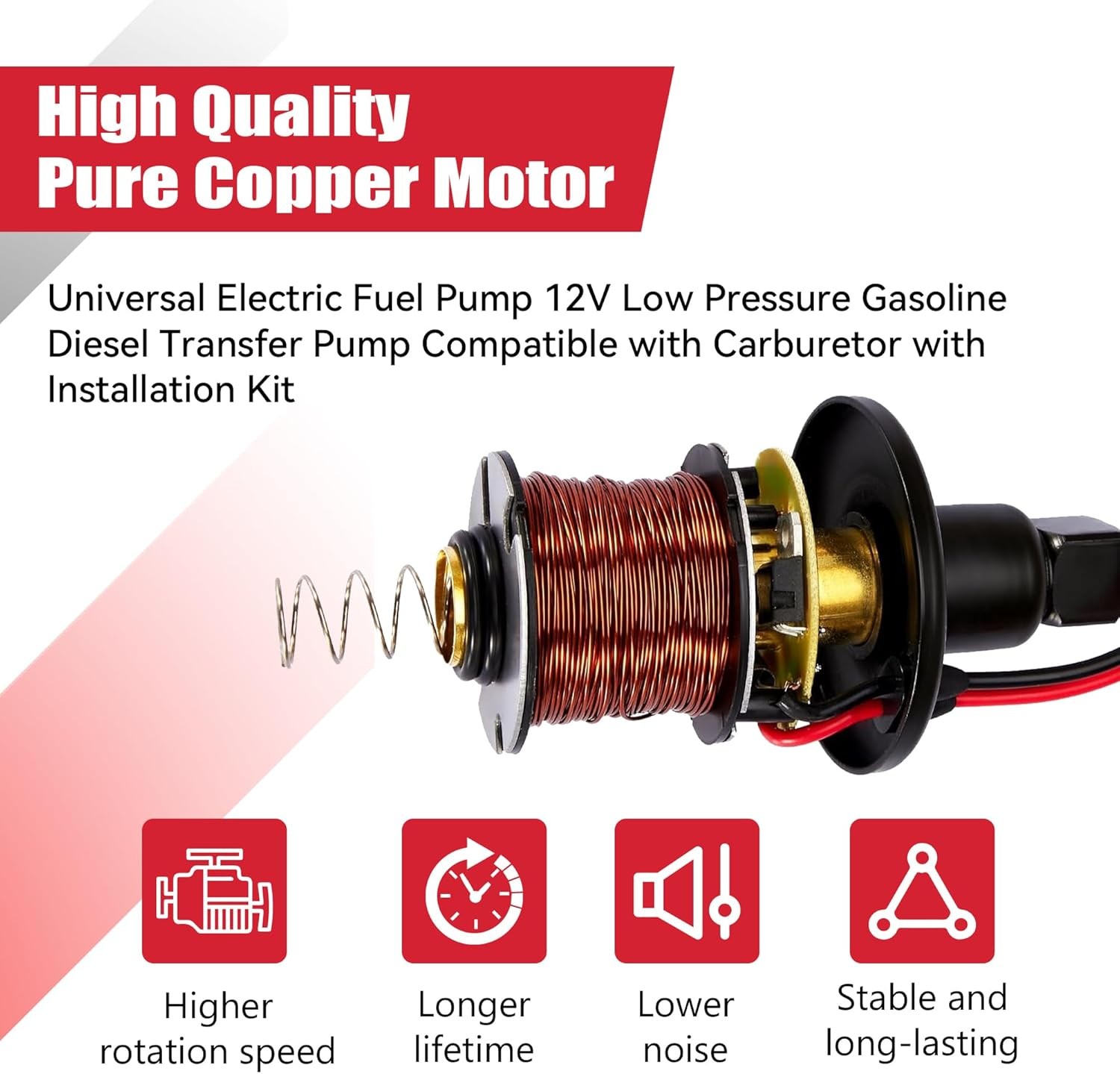 Universal Electric Fuel Pump Kit 12V 3-6 PSI Low Pressure with Fuel Filter 6.56
