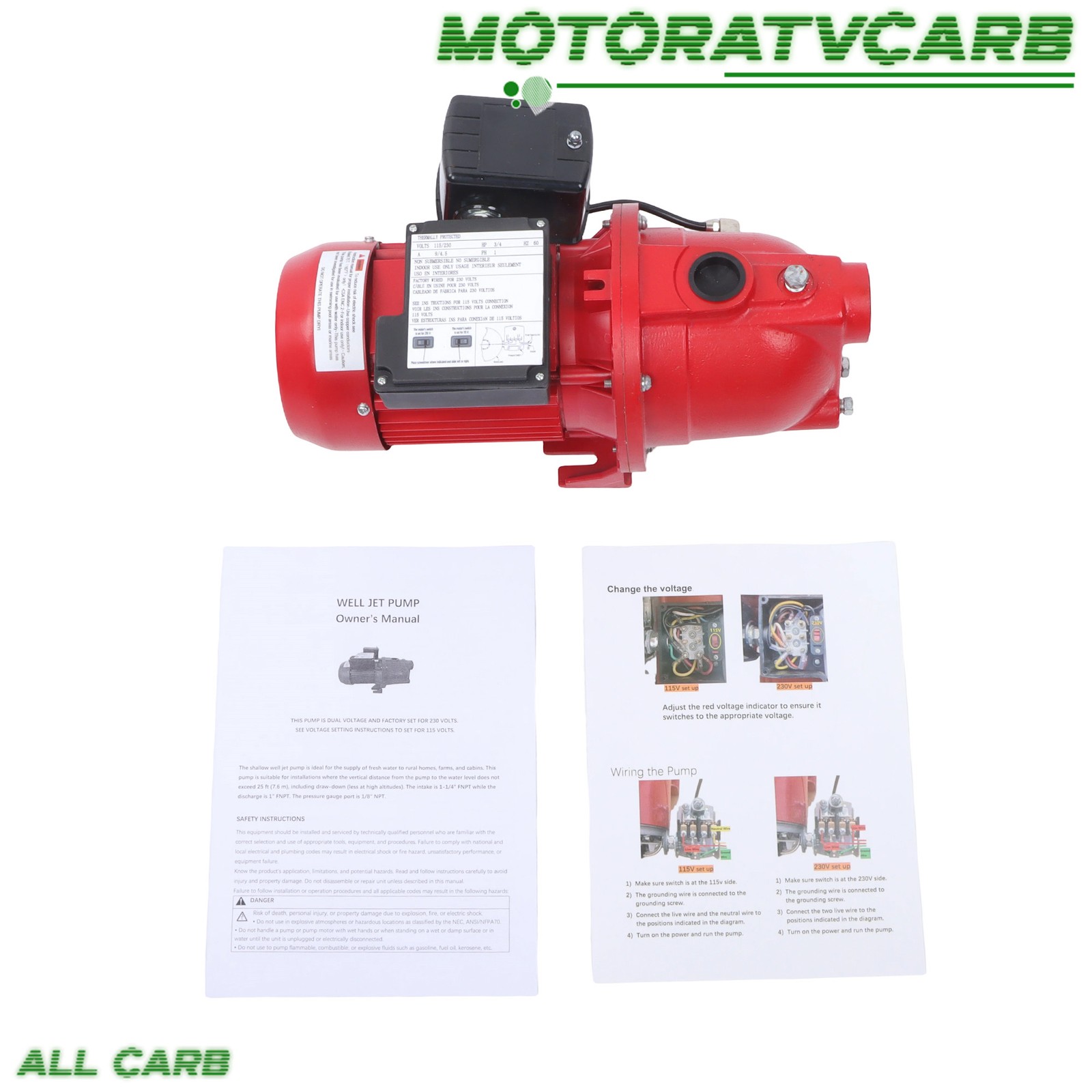ALL-CARB 97080701 3/4 HP, 13 GPM Dual 115/230v Cast Iron Shallow Well Jet Pump