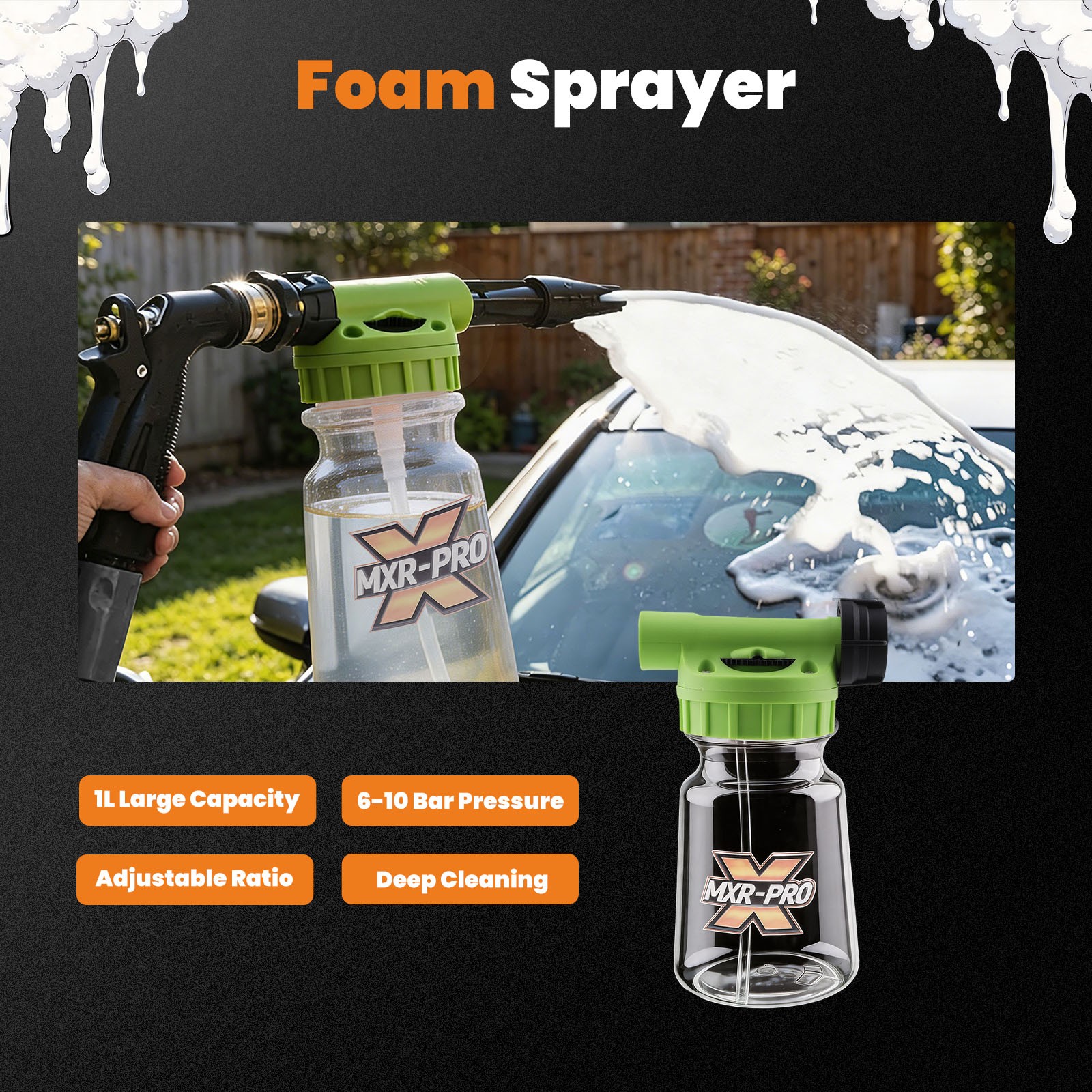 1L Car Wash Foam Cannon Pressure Washer Gun Soap Spray w/ Leak-Free Seal