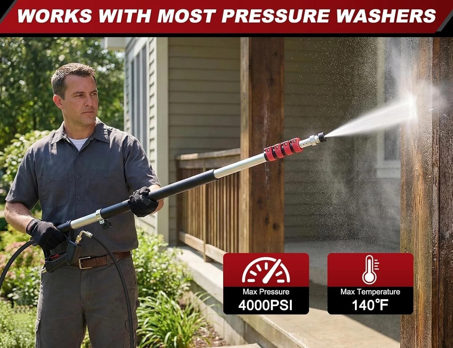24FT Telescoping Pressure Washer Wand with 5 Nozzles for Effortless Cleaning