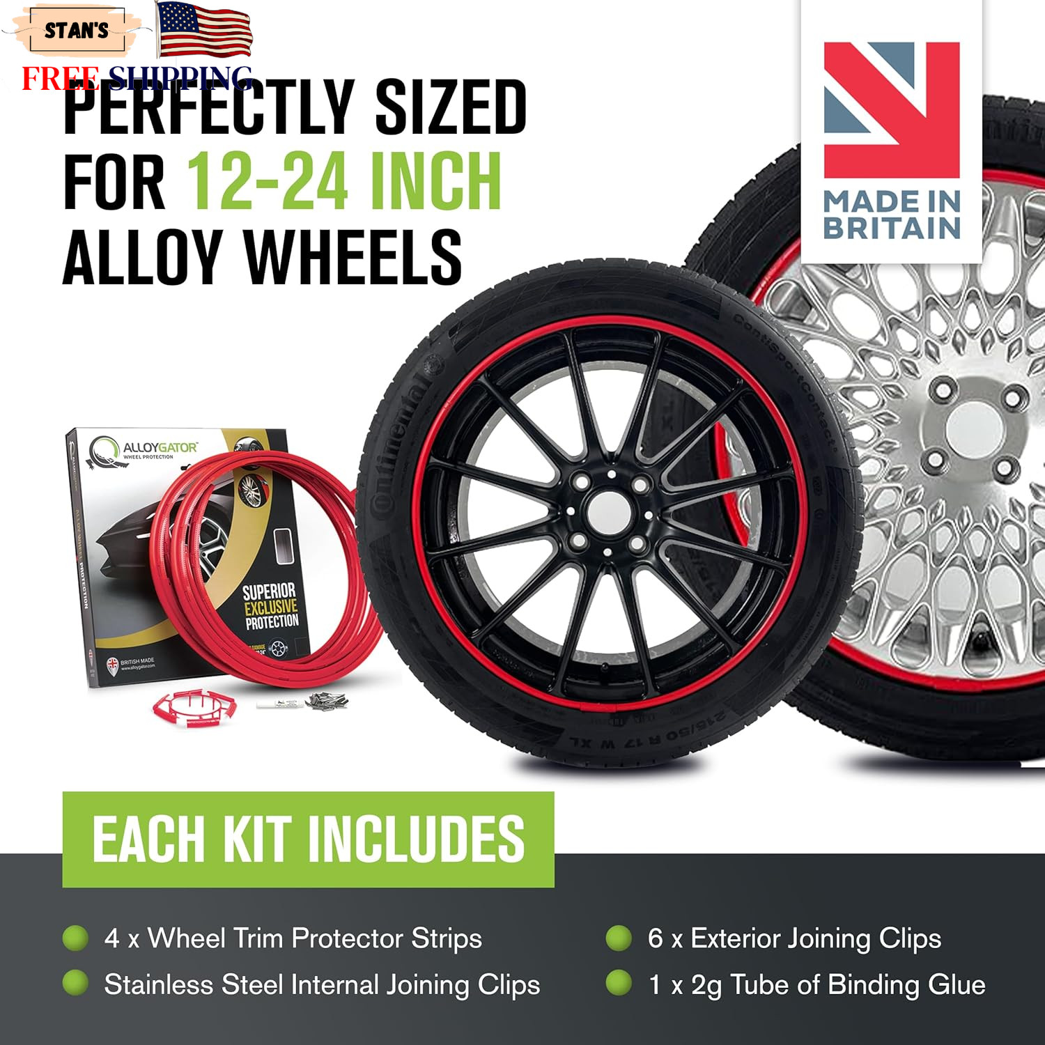 AlloyGator Red Rim Protector for Car Wheels (Fits 12-24″ Wheel Diameter) – Pack